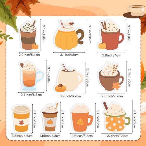 Xqumoi 30 Pack Fall Coffee Cup Sticky Notes - Autumn Maple Leaf Pumpkin Self Sticky Writing Memo Pads for Latte Lover Office School Class Student Kids Gift Thanksgiving Party Favors Goodies Bag Filler - style: Fall (Coffee Cup)