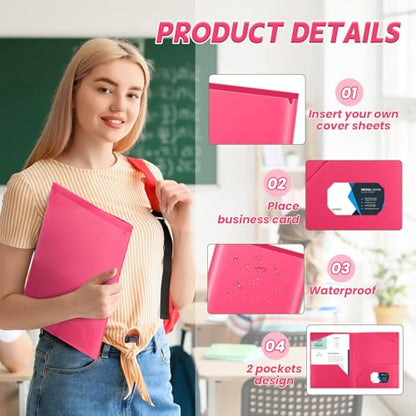 Henoyso 60 Pack Plastic Folders with Clear Front Pockets Bulk Heavy Duty File Folders with 2 Pockets and Card Slot for Student Teacher Back to School Supplies Office Presentation (Hot Pink) - color: Hot Pink