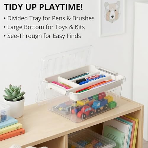 8-Quart Clear Plastic Storage Box with Removable Tray 2-Pack Craft Bins Organizers Containers