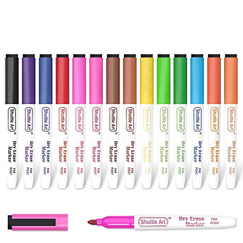 Shuttle Art Dry Erase Markers, 15 Colors Magnetic Whiteboard Markers with Erase,Fine Point Perfect For Writing on Whiteboards, Dry-Erase Boards,Mirrors for School Office Home - color: 15 Colors