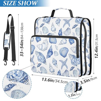 Navy Seashells Zipper Binder 3 Ring with Handle and Shoulder Strap, 500 Sheet Binder Organizer Capacity & Multi-Pockets for School Office - color: A5921