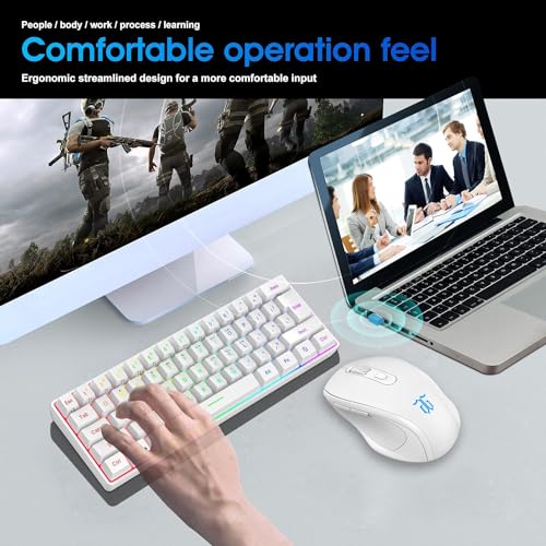 Snpurdiri 2.4G Wireless Gaming Keyboard and Mouse Combo, Include Small 60% Merchanical Feel Ergonomic Design Mini Wireless Mouse(White) - color: White Combo