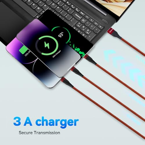 3-in-2 Charging Cable USB A/C to Phone USB-C/Micro Cable 4ft 3Pack | 2 inputs (USB-A/USB-C) to 3 outputs (Phone,USB-C, Micro) 3A Nylon braided Universal for Phone Samsung and more all devices.