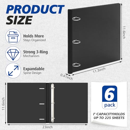 Henoyso 6 Pack 1 Inch Telescoping 3 Ring Binder Bulk, Expandable D Ring Binder with Telescoping Spine for Flexible File Storage, Holds 8.5"x11" Paper, for Office, School & Home Use(Black) - color: Black
