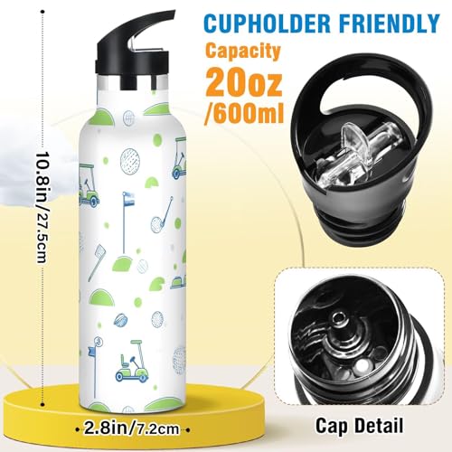 Insulated Water Bottle with Straw Golf Pattern Sports 20 Oz Kids Stainless Steel Water Flask Sports Travel Mug for Boys Girls - color: Multi10