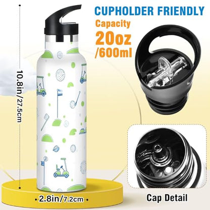 Insulated Water Bottle with Straw Golf Pattern Sports 20 Oz Kids Stainless Steel Water Flask Sports Travel Mug for Boys Girls - color: Multi10