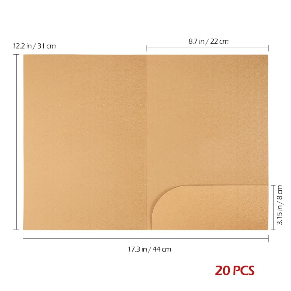 20pcs File Folders A4 Kraft Paper File Folder Brown Paper Presentation Document Pocket for Office School Home Arts Crafts Use