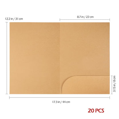 20pcs File Folders A4 Kraft Paper File Folder Brown Paper Presentation Document Pocket for Office School Home Arts Crafts Use