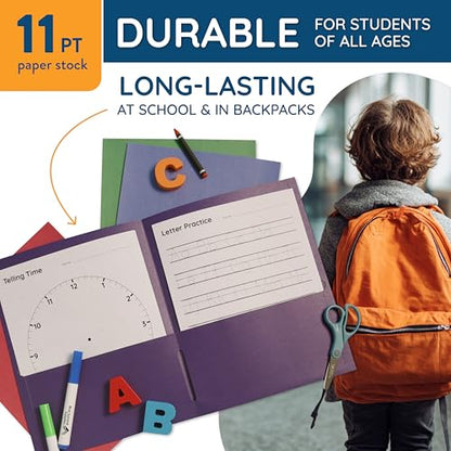 Blue Summit Supplies 100 Paper 2 Pocket Folders, Letter Size, Assorted | Durable paper, 2 pockets, letter size, for school, office, and presentation use