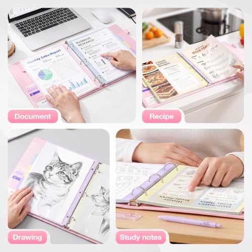 Ospelelf Binder Dividers with Tabs & 2 Pockets for 3 Ring Binder, Macaron | 3 Hole, Waterproof Plastic Dividers 11" x 8.5" , File Notebook Folders For School Office - color: Macaron