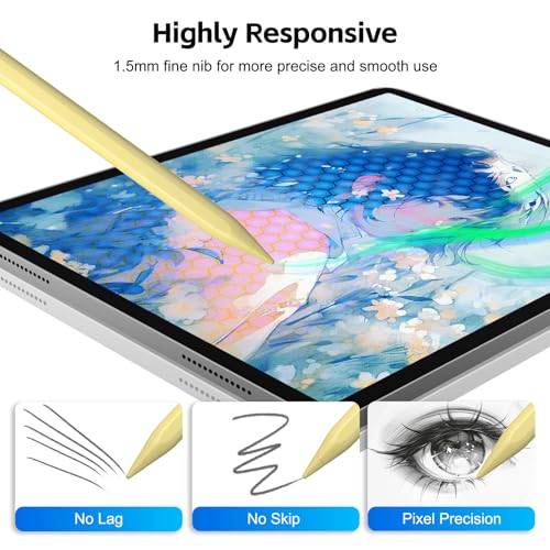 Stylus Pen for iPad 2026-2018 with 13mins Fast Charge,Tilt Sensitivity Palm Rejection Pencil for 11th (A16)/10/9/8/7/6 Gen, iPad Pro 11"/12.9"/M4/M5, iPad Air 3/4/5/M2/M3/M4 - color: yellow