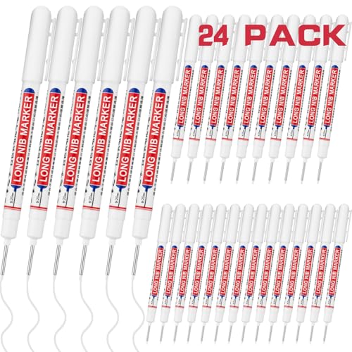 24 PCS Long Head Deep Hole Marker Pens,20mm Long Nib Marker,Longs Nose Markers,Waterproof Construction Markers Marking Tool,Permanent Markers Carpenter Ink marker Pens,Metal marking Pens,White - color: 24PCS-20MM White