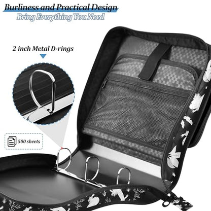 Fisyme Sea Fish Axolotls Zipper Binder 3 Ring with Zipper and Shoulder Strap Large Capacity Multi-Pocket Zipper Binder Organizer - color: Multi-grey Black