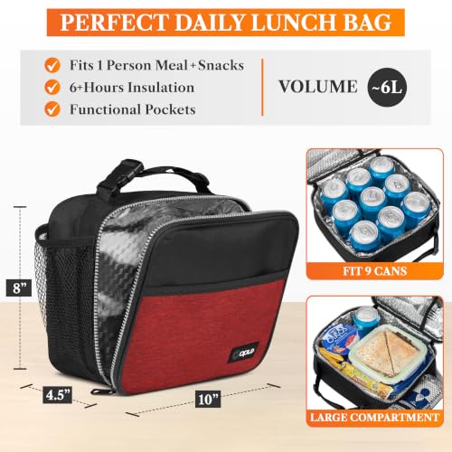 opux Insulated Lunch Bag for Kids, Reusable Lunch Box for School with Leakproof Lining, Compact Soft Cooler Tote for Boys & Girls, Front Pocket, Mesh Side Bottle Holder (Heather Red) - color: Heather Red