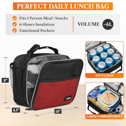 opux Insulated Lunch Bag for Kids, Reusable Lunch Box for School with Leakproof Lining, Compact Soft Cooler Tote for Boys & Girls, Front Pocket, Mesh Side Bottle Holder (Heather Red) - color: Heather Red