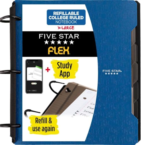 Five Star Flex Refillable Notebook + Study App, College Ruled Paper and 1-1/2 Inch TechLock Ring Binder with Pockets, Tabs and Dividers, 300 Sheet Capacity, Pacific Blue (29324AD2) (Pack of 6) - color: Pacific Blue, size: 6 Pack