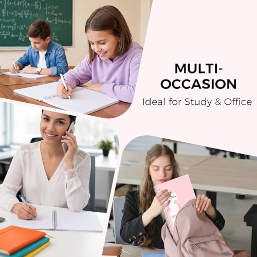 SKYDUE 8"x10.5" Spiral Notebook - College Ruled 100 Sheets, 1 Subject Notebook for School & Office, 3-Hole Punched Paper, Pink - color: Pink