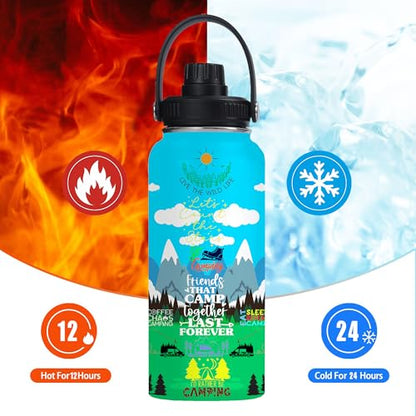 Camping Insulated Stainless Steel Water Bottle 32oz, Camping Vacuum Travel Tumbler Cup for Men Women Friends Campers - color: Camping