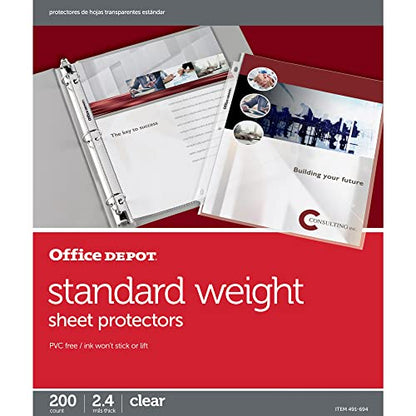 Office Depot Standard Weight Sheet Protectors, 8 1/2in. x 11in., Clear, Pack of 200, OD491694