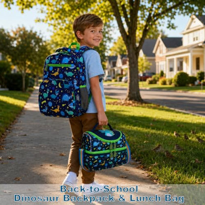 RHCPFOVR Kids Lunch Bag - Double - Decker Cooler Insulated Lunch Box for Boys Girls,Washable Lunch Bag with Strap and Reusable Toddler Lunchbox for School and Daycare - color: Dark Blue Dinosaur