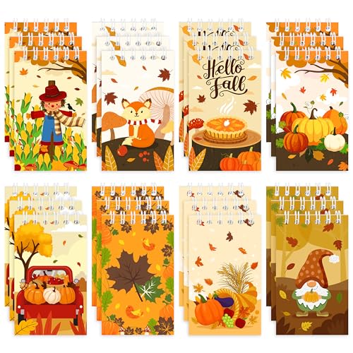 24Packs Fall Mini Notepads Thanksgiving Pumpkin Maple Leaves Spiral Notebooks Pocket Journal Memo Pads for Hello Autumn Seasonal Holiday Party Favors Gift Goodie Bag Stuffers School Classroom Rewards - style: Fall