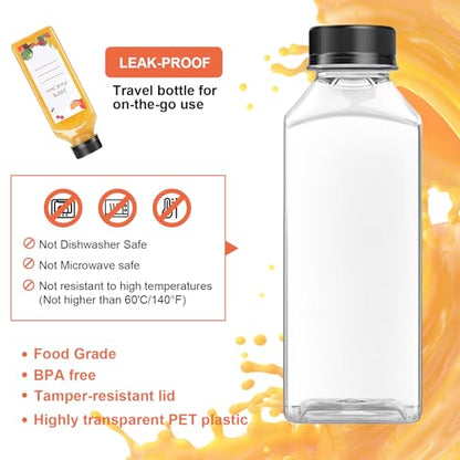 OBKJJ 80pcs 12oz Pcs Juice Bottles, Juice Bottle with Caps Reusable Empty Clear Bottles with Label, Funnel, Brush Bulk Beverage Containers for Juicing, Drinking, Smoothie and Other Beverages (12oz) - size: 12oz
