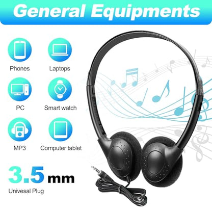 Hoteam 100 Pack Headphones for Classroom Bulk Students Adjustable Headphones Wired Pack Black Over the Head Earphones with 3.5 mm Plug for School Library Museums Charity Donate(Black) - color: Black, style: Classic
