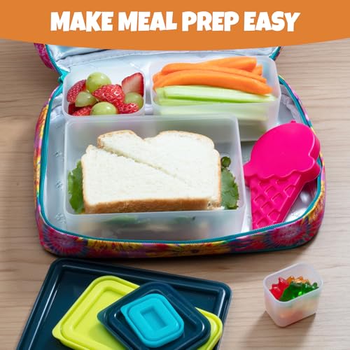 Reusable Lunch Containers - Set of 4 Microwave Safe, Meal Prep Stackable Nesting Containers, Pack Food, Snacks & Sauces in Leak Proof Compartments w/Lids, Easy to Clean, Fits in Bags & Bento Boxes