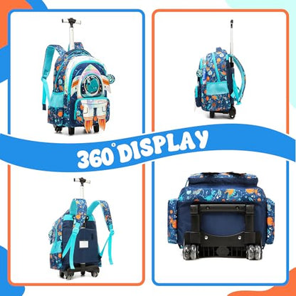 Kids Rolling Backpack with Wheels for Boys Elementary Students Kids Travel Luggage Carry on School Backpack for Boys Ages 6-8 - color: 01 Blue