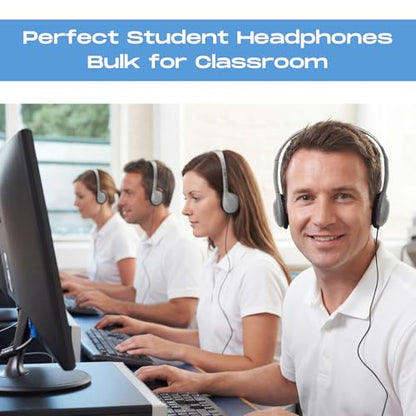 Yunsailing 30 Pack Bulk Over Ear Headphones Set On Ear Headsets Earphones with Adjustable Headband and 3.5mm Plug for Group Learning, Computer Lab, Library, Online Lesson (Grey) - color: Grey