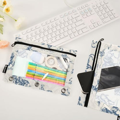 Pencil Pouch for 3 Ring Binder Cowboys on Horseback Zipper Binder Pouches Bags Pen Holder Case with Clear Window 2 Pack for School Office Supplies - color: Cowboys