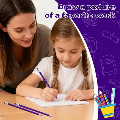 60 PCS Purple Pencils Bulk with Eraser, Pre-Sharpened HB Pencils for Writing & Drawing, School Supplies for Kids Homework, Tests, Art Crafts & Teacher Grading (Purple) - color: purple