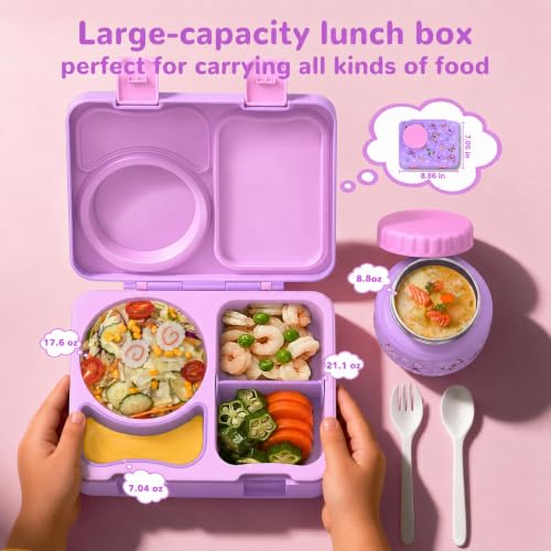Kids Lunch Box with Thermo, Leakproof Bento Box for Kids with 8OZ Insulated Food Jar, Ice Pack, Sauce Cup, Utensils, Removable Tray & Dividers for School Daycare Travel (Butterflies) - color: Butterflies