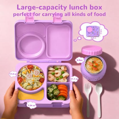 Kids Lunch Box with Thermo, Leakproof Bento Box for Kids with 8OZ Insulated Food Jar, Ice Pack, Sauce Cup, Utensils, Removable Tray & Dividers for School Daycare Travel (Butterflies) - color: Butterflies