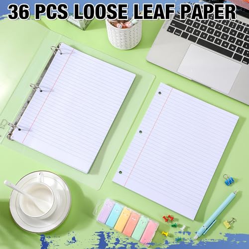 Fulmoon 36 Pcs 8" x 10-1/2" Wide Ruled Loose Leaf Paper 3 Hole Punched Notebook Paper 100 Sheets Per Pack, 56 Gsm, Filler Paper for Adults Students Binder College School - size: Wide Ruled