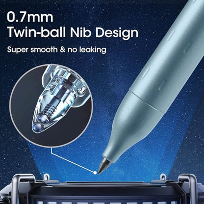 WRITECH Gel Pens Fine Point: Premium Metal Barrel Retractable 0.7mm Black Ink Pen 2ct with 2 Refills No Smear & Bleed Quick Dry Smooth Writing Silent Click Luxury Up-Gel - color: Blue & Pink