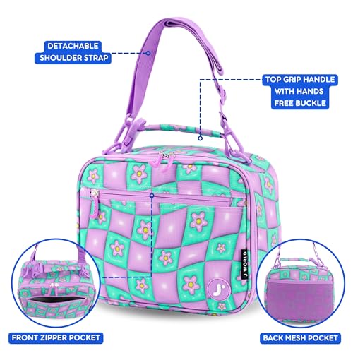 Bundle of J World Sunrise Girls Rolling Backpack with Lunch Box. Roller Bookbag Set + Matching Cody Lunch Bag for School, Puffy Flower