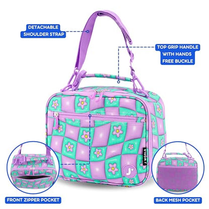 Bundle of J World Sunrise Girls Rolling Backpack with Lunch Box. Roller Bookbag Set + Matching Cody Lunch Bag for School, Puffy Flower