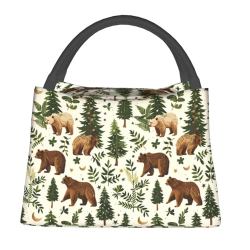 Retro Bear Reusable Lunch Box, Forest Wildlife Lunchbox for Kids Adults, Insulated Lunchbag, 11in*6.3in*6.7in, Gifts Makeup Bag, Vintage Portable Handbag for Picnic Work Travel Beach or Hiking - color: Bear