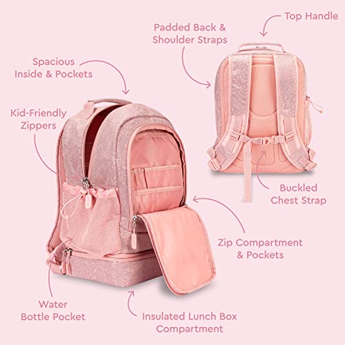 Bentgo Kids 2-in-1 Backpack & Insulated Lunch Bag - Glitter Designed 16” Backpack for School & Travel - Durable, Water Resistant, Padded, & Large Compartments (Glitter Edition - Petal Pink) - color: Glitter Edition - Petal Pink