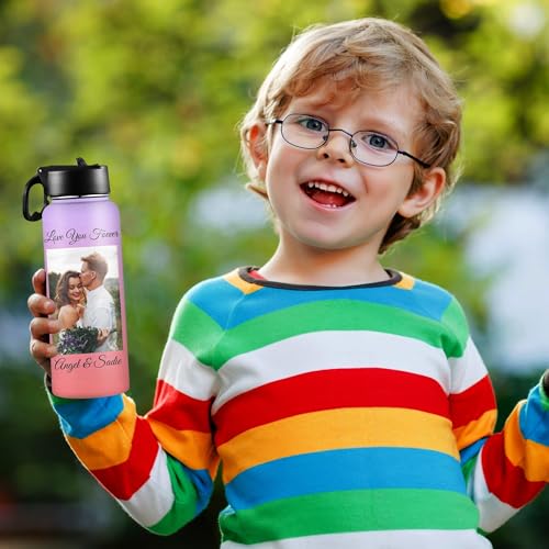D-Story Personalized Insulated Water Bottle with Straw 18Oz Text Name Custom Picture Stainless Steel Sports Water Bottles for Kids Women Men Customized Double Wall Vacuum Cup Birthday Gifts - color: Design 24