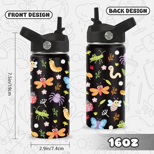 Hiboss Bee Theme Gifts, 16oz Kids Stainless Steel Insulated Water Bottle with Straw Lid, Insect Print Cup for Girls Boys, Birthday Gifts for School, Sport, Travel - color: Bee