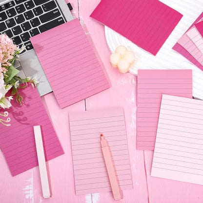 JarThenaAMCS 12Pcs Pink Lined Sticky Notes 6 Colors Gradient Pink Self-Adhesive Notepads Removable Memo Pad for Office School Home Supplies, 4 x 6 Inch - color: Pink
