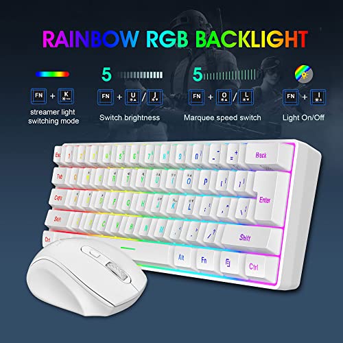 Snpurdiri 2.4G Wireless Gaming Keyboard and Mouse Combo, Include Small 60% Merchanical Feel Ergonomic Design Mini Wireless Mouse(White) - color: White Combo