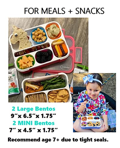 kinsho Bento Box Lunch Boxes and Snack Containers, Value Pack for Kids Girls Boys | Leakproof Portion Boxes for School Pre-School Toddler Daycare Travel, BPA Free | Set of 4, Pink Purple - color: Pink Purple Large + MINI 4 Pack
