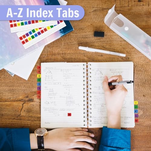 Aixoom A-Z Sticky Multicolor Alphabet Index Tabs Self-Adhesive Page Tabs Transparent Permanent Alphabetical Stickers for Notebooks Dictionary Files (208) - color: Colorful