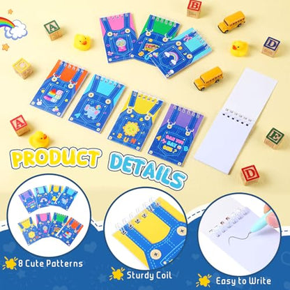 Faccito 24 Pcs Cartoon Girls Mini Notebook English Teacher Party Favors Cute Denim Overalls Small Notepads Pocket Spiral Journal for Birthday Party Supplies Classroom Rewards Gift, 2.4 x 3.9 Inch - style: Teacher