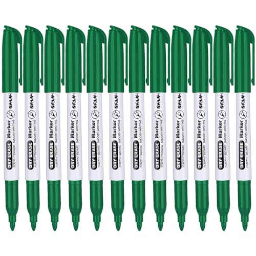 SFAIH Green Dry Erase Markers Fine Tip - 12 Pack Whiteboard Markers Standard Set For Sustainability, Sports Coaching, Financial Charts & Boards | Low-Odor - color: Green
