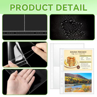 VOKOY 100 Pack Mini Sheet Protectors Fit 4"x6" Cards for 3 or 6 Ring Binder | 7 Holes 2 Pocket Heavy-Duty Recipe Card Sleeves,Refill Pages Crystal Clear Index Card Protectors for 8.5x9.5 Inch Binder - size: 6.9x8.5 Inch-2 Pocket, style: 100 Pack