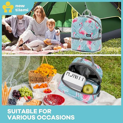 NEW TILAMI Kids Lunch Bag Double Insulated for tilami Rolling Backpack Girls Boys forTravel School Picnic, Tropical Flamingo Teal - color: Tropical Flamingo Teal